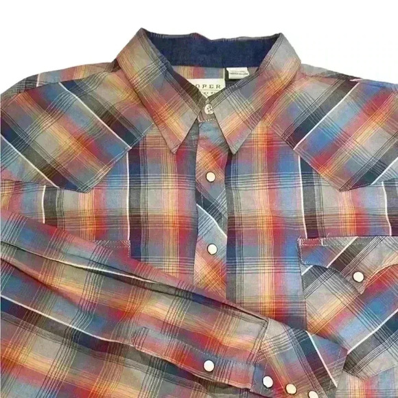 Men’s Roper Plaid Snap Button Down Long Sleeve - 100% Cotton - Size 2XL - Picture 1 of 13